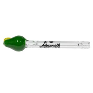 Piteira de vidro borossilicato, tamanho longo, modelo personalizado, com 5mm e 6mm de diâmetro externo, cor verde e amarelo, da marca Amnesia