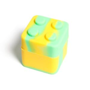 Slick pote de silicone gastronômico com fechamento hermético, modelo Lego Dab Box com capacidade de 7ml, cor verde e amarelo