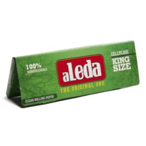 Envelope de Seda Transparente de Celulose, da marca aLeda, modelo Celulose King Size, tamanho 108mm x 35mm, detalhe da embalagem unitária.