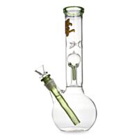 Bong de vidro borossilicato da marca King Bong, modelo Green Bless, com tubo downstem independente verde, bowl funil de vidro, detalhe do item montado em vista lateral