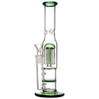 Bong de vidro borossilicato modelo double percolator com filtro duplo (arms e honeycomb) e suporte para pedras de gelo, com entrada fêmea de 14mm e tubo downstem embutido, cor rosa