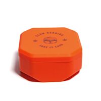 Slick pote de silicone gastronômico com fechamento hermético da marca Slow Burning, modelo Tetra com capacidade de 150ml, cor laranja