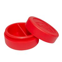 Slick pote de silicone gastronômico com fechamento hermético e divisória interna, da marca Squadafum, com capacidade de 25ml, cor vermelho