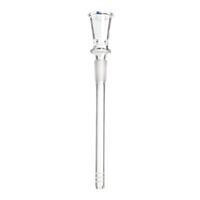 Tubo downstem de vidro borossilicato com bowl embutido, cor transparente com detalhe em azul, encaixe macho de 14mm